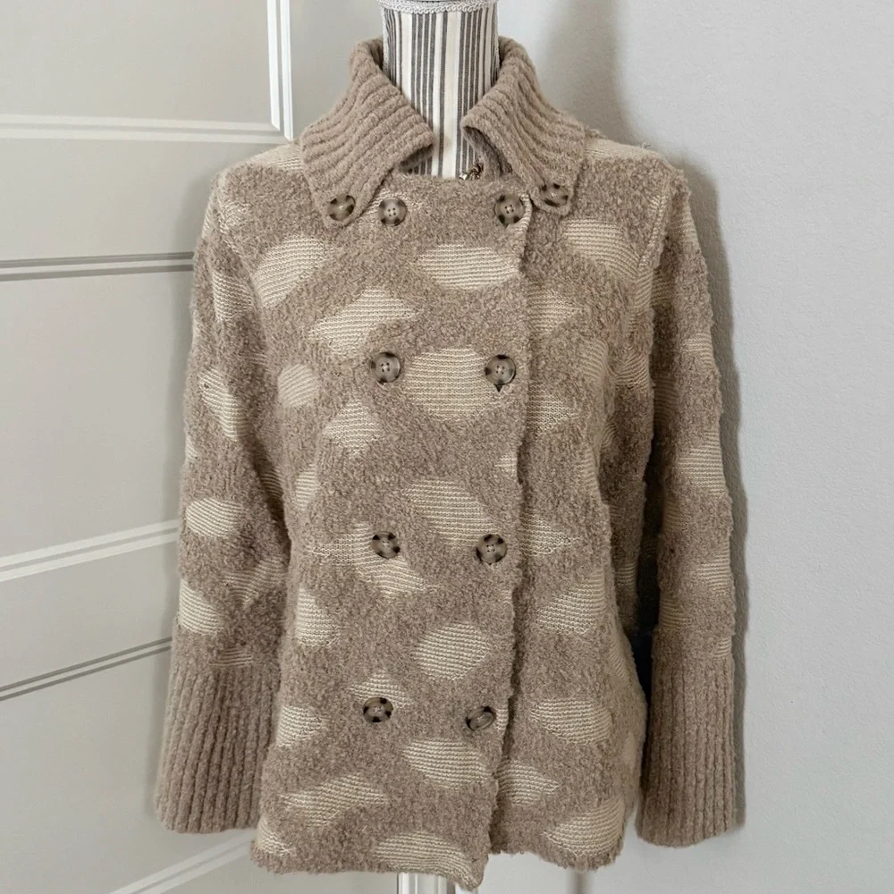 Anthropologie Tan Intarsia Spotted Cardigan by Rosie Meira | Size S | NWT - Picture 2 of 7